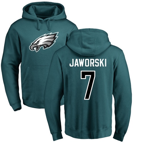 Men Philadelphia Eagles 7 Ron Jaworski Green Name and Number Logo NFL Pullover Hoodie Sweatshirts